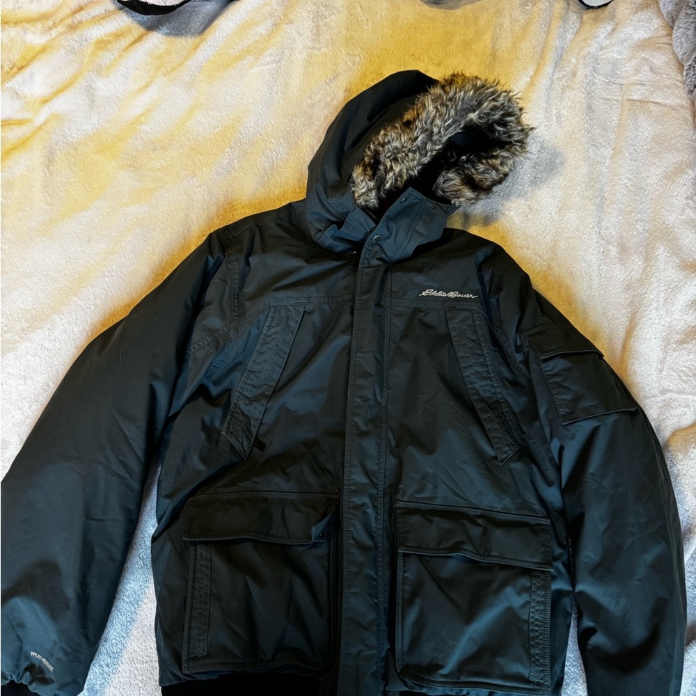 Eddie Bauer superior down Hooded Insulated Puffer with Faux Fur Trim